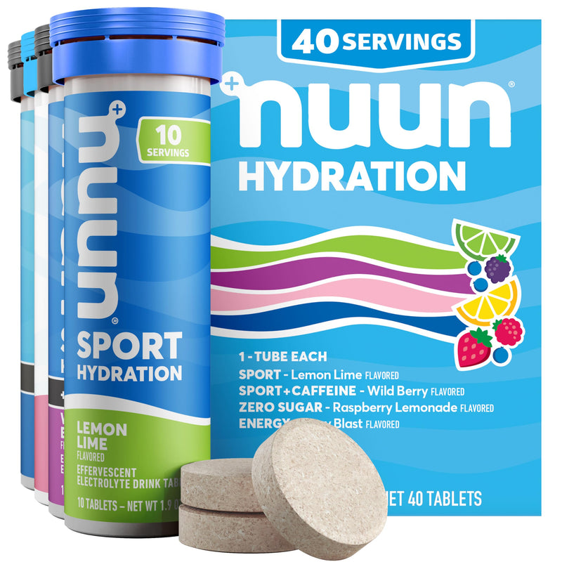 [Australia] - Nuun Hydration Electrolyte Tablets - Sodium, Potassium, Chloride, Calcium, Magnesium, 1g & 0g Sugar Drink Mix | Vegan, Gluten Free, Non-GMO | Complete Pack, Mixed Flavors, 4 Pack (40 Total Servings) 40 Count (Pack of 1) 