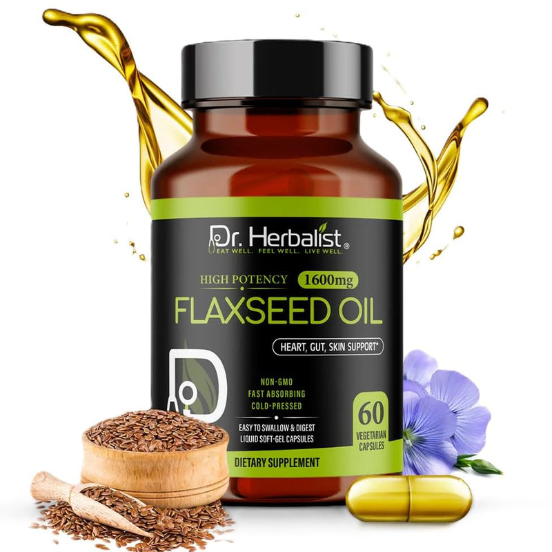 [Australia] - Dr. HERBALIST Flaxseed Oil 1600mg - 60 Capsules - Vegan, Gluten-Free, Source of Omega-3, 6 & 9 for Daily Nutrition 