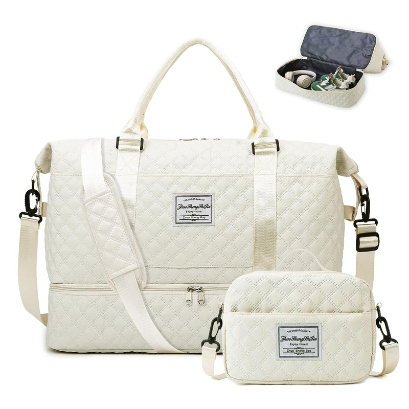 Travel Bags for Women Weekender Travel Duffel Tote Bag Carry on Overnight Bag Personal Item Travel Bag Sports Gym Tote Bag with Toiletry Bag Hospital Bag for Women Labor Delivery Beige