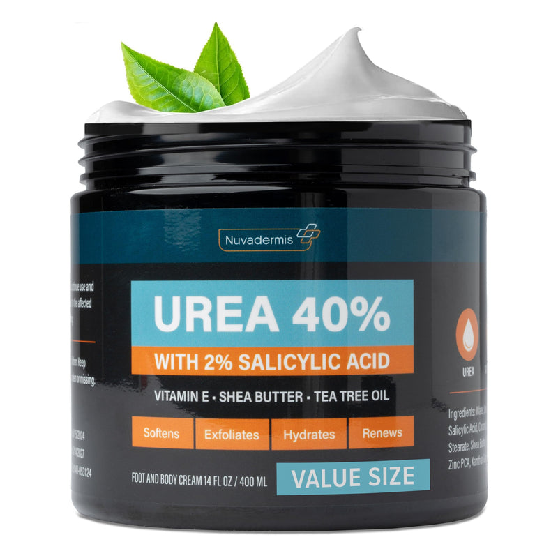 [Australia] - NUVADERMIS Urea Cream 40 Percent for Feet - 40% Urea Foot Repair Lotion - Maximum Strength For Dry Cracked Heels - 2% Salicylic Acid, Shea Butter, Tea Tree Oil, Vitamin E - 14 oz Jar Large 