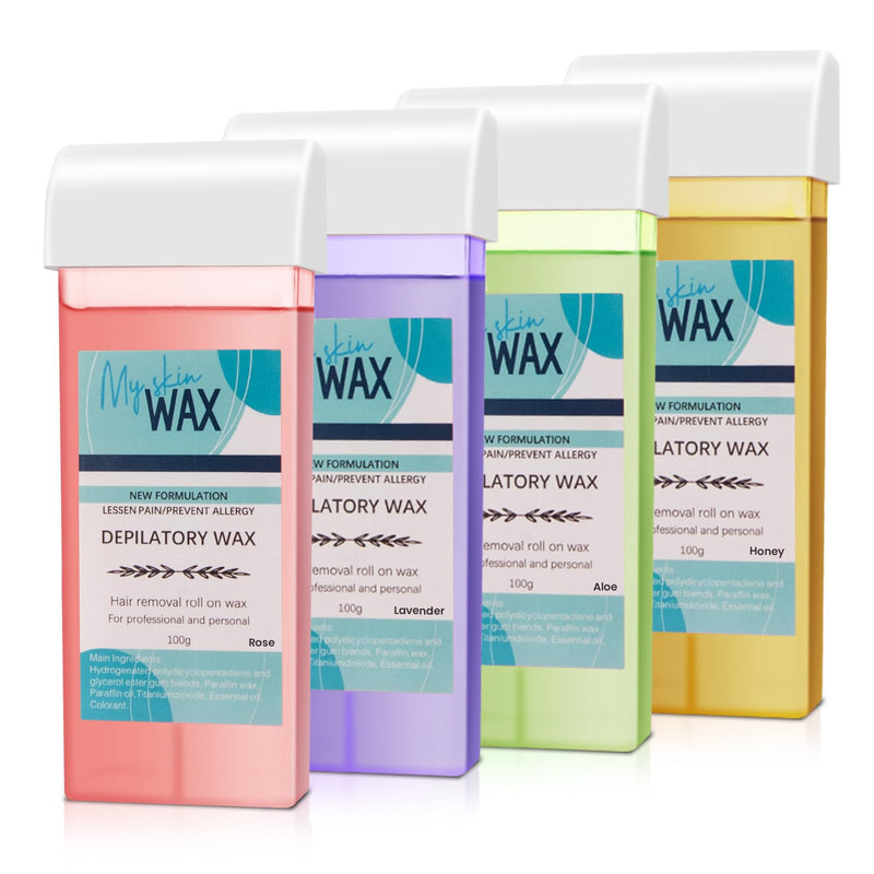 [Australia] - Wax Roller Kit, 4 Pcs Wax Cartridge Refills, Roll On Waxing for Coarse/Fine Hair Removal, Roller Waxing Kit for Women & Men Sensitive Skin, Hair Removal for Body Hair, Legs Arms at Home Kit 4 Pcs Roll on Wax 