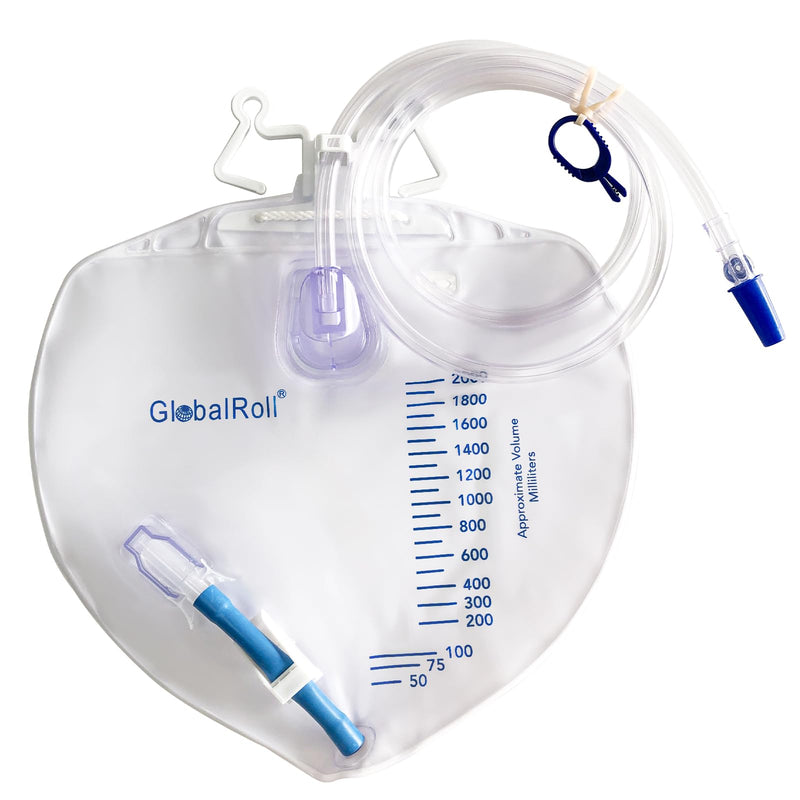 [Australia] - Urinary Drainage Bag with Anti-Reflux Chamber, Bedside Drainage Bag 2000 mL with 48" Drainage Tube, Hook Hanger and Clips, Urine Bag with Plastic Buckle for Home and Hospitals, 1 Pack 