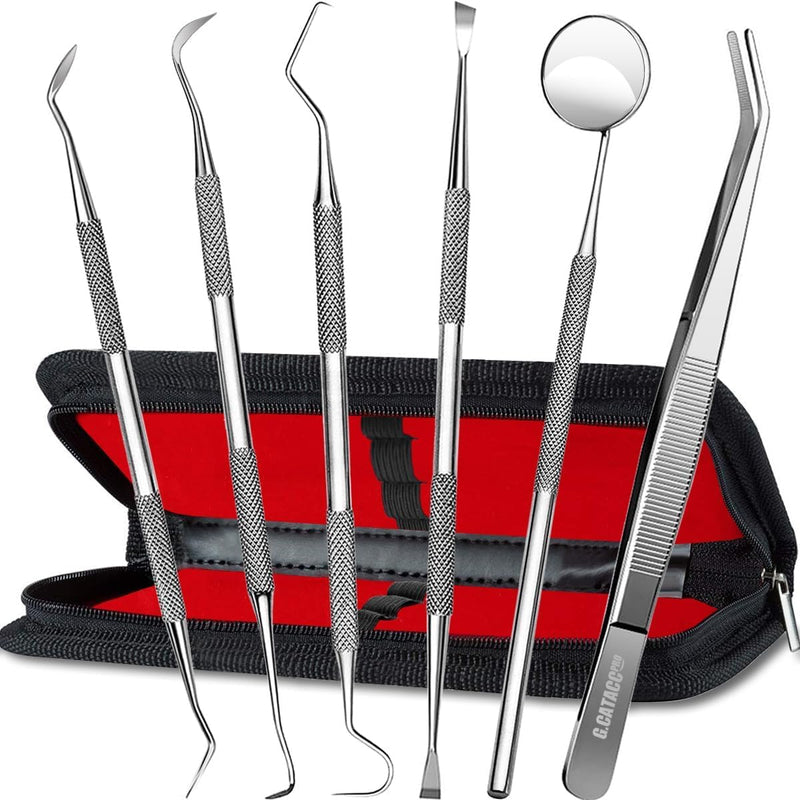 Jimy Dental Tools Set of 6Pcs, Professional Plaque Remover for Teeth, Stainless Steel Tooth Scaler & Tongue Cleaner, Dental Pick Tartar Scraper, Teeth Cleaning Tools with Case