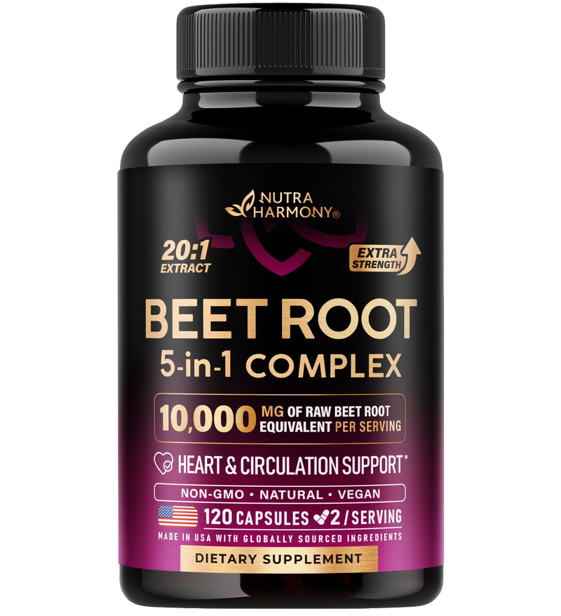 [Australia] - Beet Root Capsules - Healthy Blood Pressure Support Supplement** for Heart & Circulation Support - with Hawthorn Berry, Hibiscus & Garlic - Nitric Oxide for Energy - Made in USA, 120 Capsules 120 Count (Pack of 1) 