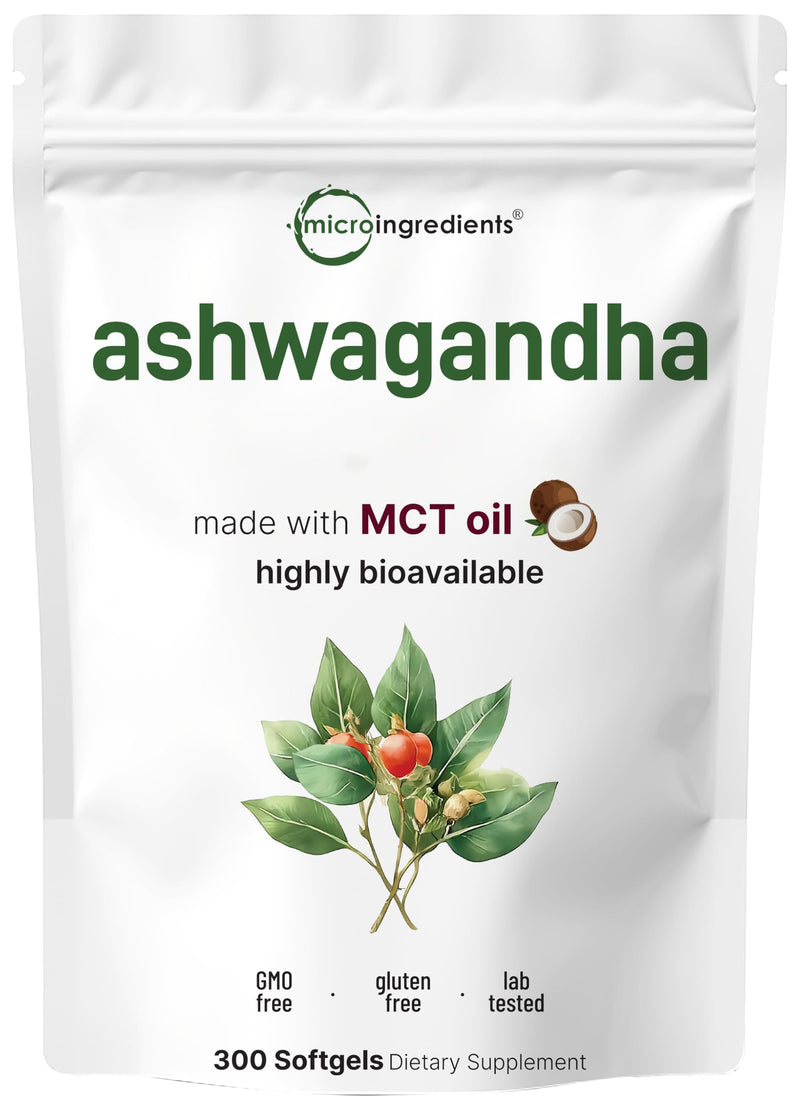 [Australia] - Ashwagandha Supplements 6,000mg Per Serving | 300 Coconut MCT Oil Softgels with Black Pepper for Better Absorption | Potent Root Extract | Natural Herbal Support for Relaxation | Non-GMO 