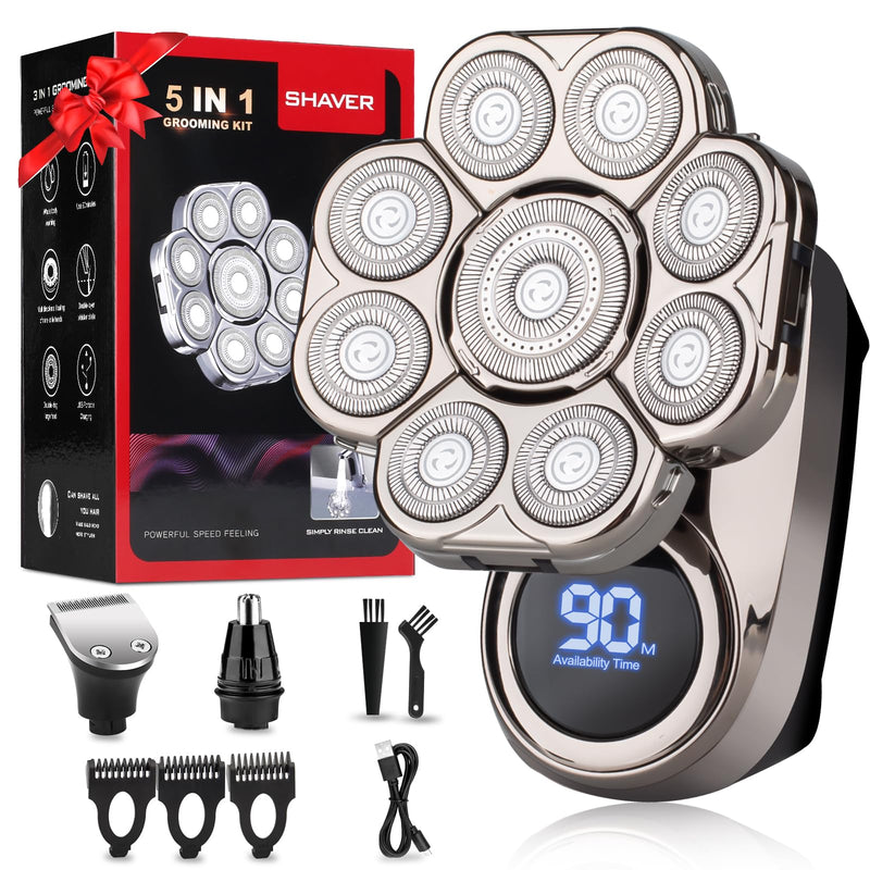 [Australia] - 9D Head Shavers for Bald Men, Electric Razor for Men to Shave Fast with LED Display, Cordless Rechargeable, IPX7 Waterproof Wet/Dry Rotary Shaver Kit with Nose Hair Trimmer Shaver, Gift for Mens Gunmetal 