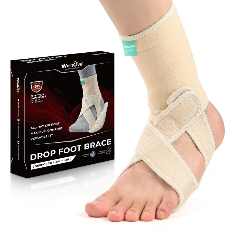 Welnove 2 Pack Drop Foot Brace with Arch Support，AFO Brace for Walking ，Relieve The Instability of Lower Limbs by Foot Drop, MS, TBI, Spinal Cord Injury, Cerebral Palsy(Beige, Include Left and Right)