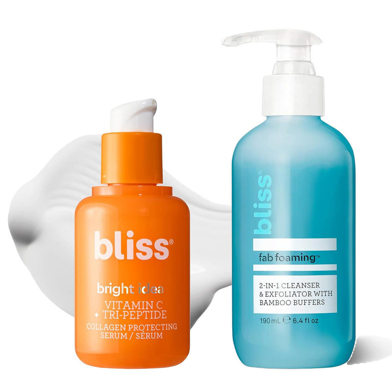 Bliss Bright Idea Vitamin C Serum + Fab Foaming 2-in-1 Cleanser Duo | Brightening & Exfoliating Skincare Set for Radiant, Smooth Skin