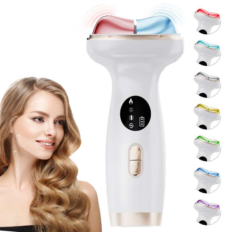 Upgraded Hot & Cold Dual Mode Face and Neck Beauty Massager, 7 in 1 LED Facial Sculptor, 7 Modes -Micro - Vibration - 7 Light -Heating -Ice Compress for Home Skin Care, Face Lift Device 7-in-1 Ice & Heating