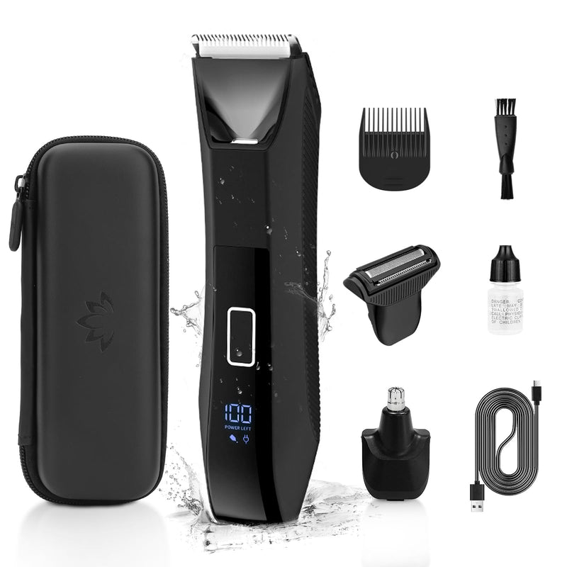 [Australia] - Manscape 3-in-1 Body Trimmer for Men, Groin, Pubic & Ball Hair Shaver No-Nick, Nose Hair Trimmer, Body Groomer for Smooth Shaving, Lightweight with Travel Lock, LED Display, IPX7 Waterproof Black 