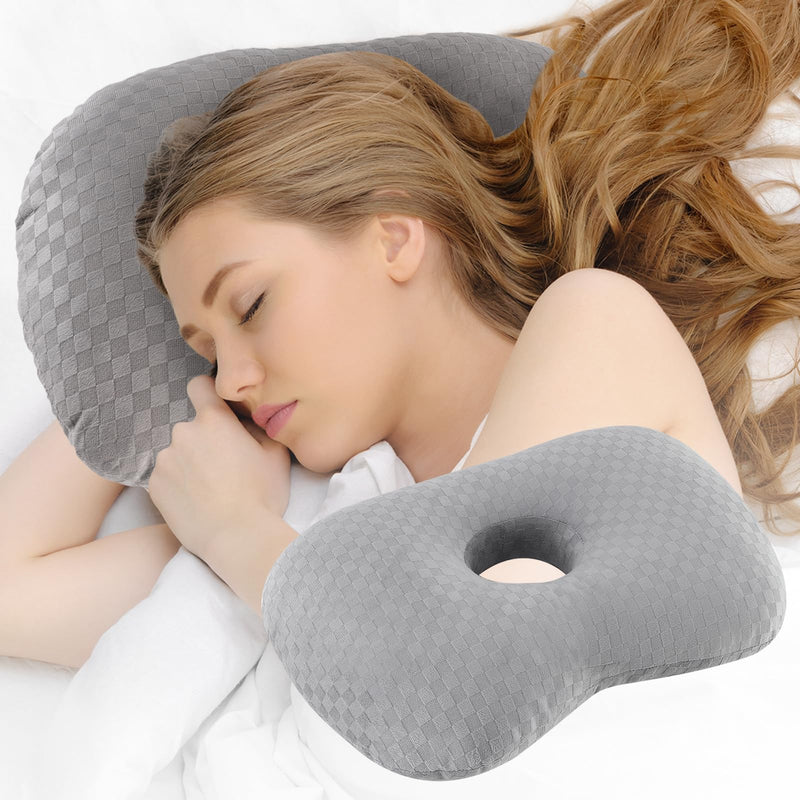 [Australia] - Ear Piercing Pillow with an Ear Hole, Cotton and Polyester Side Sleeping Pillow for CNH and Ear Pain Ear Inflammation Pressure Sores for Side Sleepers, Ear Guard Pillow (Light Grey) Light Grey 