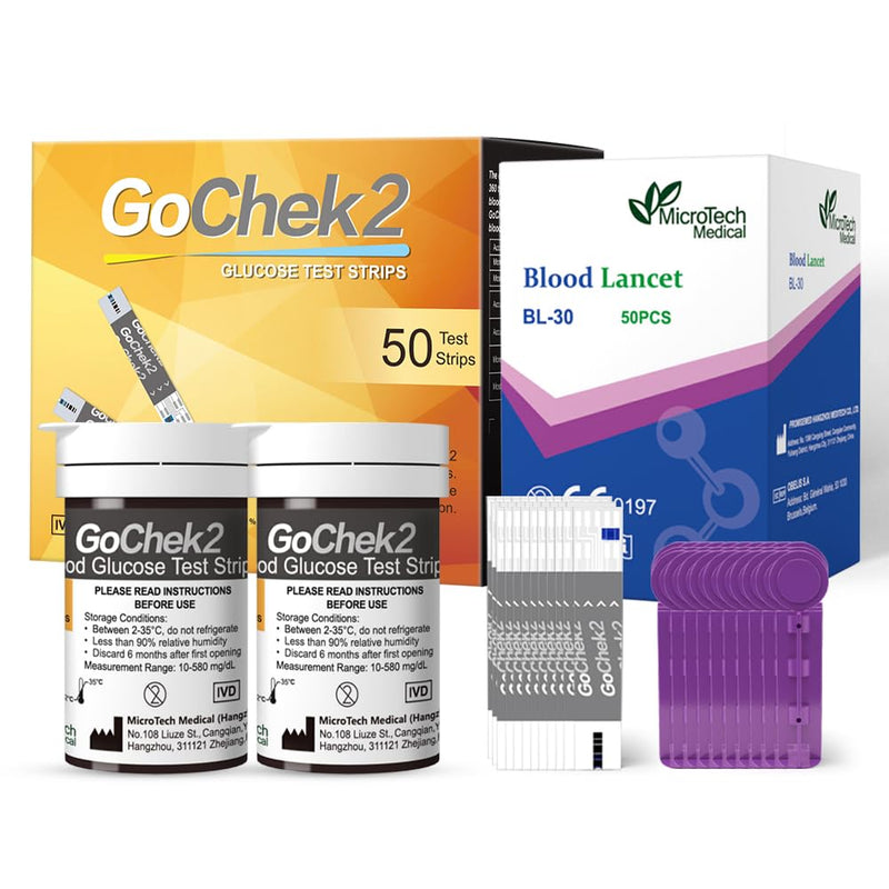 [Australia] - MicroTech Blood Glucose Test Strips & Lancets, 180d Valid, Immune to Blood Oxygen, only for Gocheck2, 50 Count. 50 Count (Pack of 1) 