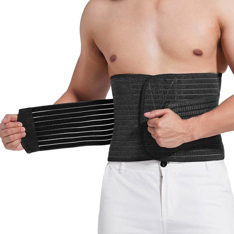 Reian Abdominal Binder for Men – Post-Surgery Support and Core Stability, Adjustable Compression Wrap (Black, Large) Black