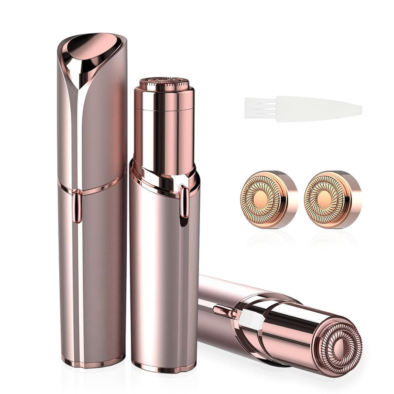 [Australia] - Women's Painless Hair Remover for Women, Battery Powered Facial Hair Shaver for Lips, Chin, Neck, and Cheek with 2 Replacement Heads and 1 Battery 2 Heads+Gold(Battery) 4 