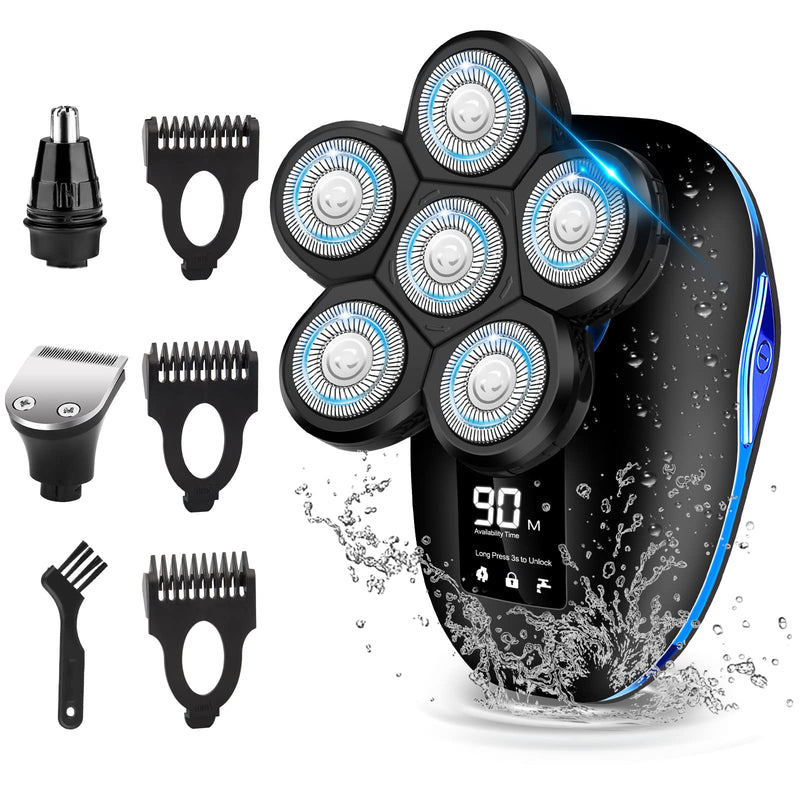 [Australia] - Head Shaver for Bald Men,6-in-1 Electric Shaver for Bald Head 6D Wet/Dry Waterproof Mens Electric Razor Head Shavers Mens Grooming Kit Cordless Rechargeable Face Head Shaving Rotary Shavers 