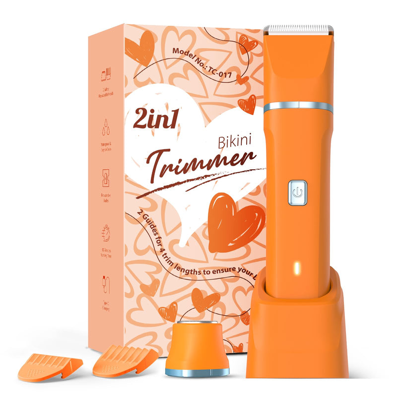 Facial Hair Removal for Women - Waterproof 2 in1 Rechargeable Eyebrow Facial Trimmer and Bikini Trimmer for Women, Painless Face Electric Razor/Shaver for Lip, Arms, Face, Peach Fuzz