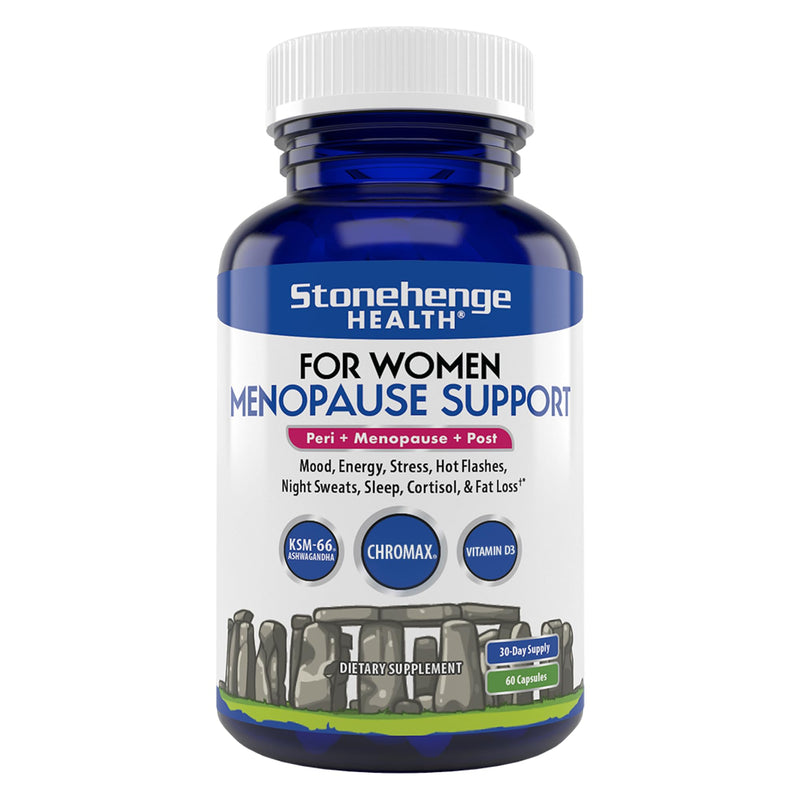 [Australia] - Stonehenge Health for Women Menopause Support for Peri + Menopause + Post - Mood, Energy, Stress, Hot Flashes, Night Sweats, Sleep & Cortisol, Chromax Chromium, Vitamin D3, KSM-66 Ashwagandha Extract 