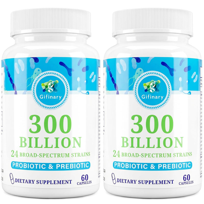 300 Billion CFU Probiotics 24 Strains + 15 Herbs Prebiotics, 120-Day Supply | Prebiotics and Probiotics for Women & Men, Probiotic Prebiotic for Overall Digestive, Gut, Immune, Constipation & Whole-Body 60 Count (Pack of 2)