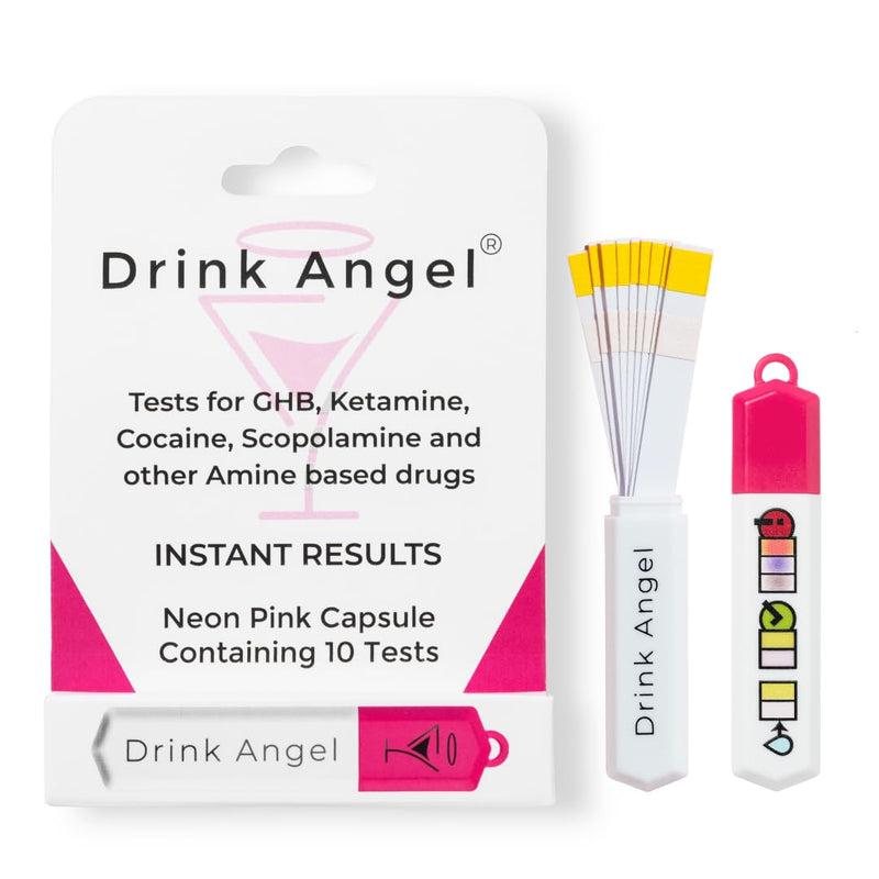 Spike Test Capsule Neon Pink Edition | Clinically Tested Drink Spiking Test Strips | UK Approved & California Compliant | Keyring Capsule with 10 Tests | Nights Out, Clubs, Parties