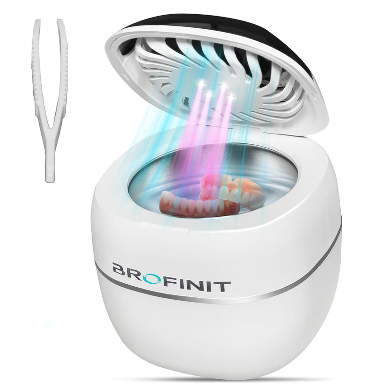 [Australia] - Ultrasonic Retainer Cleaner Machine,45Khz/25W Retainer Cleaner Machine with Digital Timer,Blue Light & Drying For Dentures Aligners Braces Mouth Guards Night guard white 