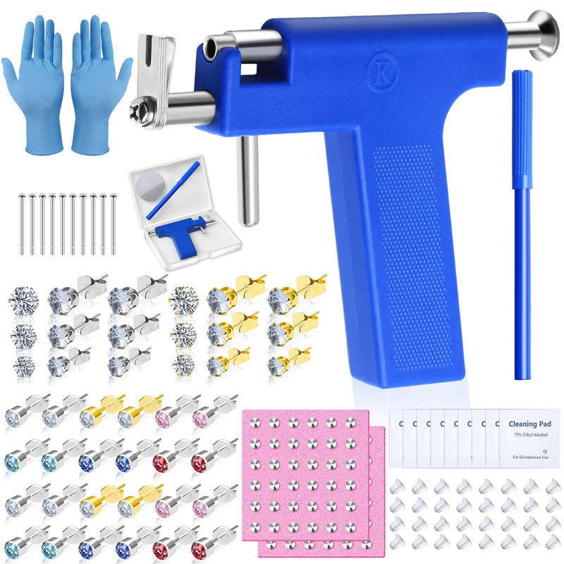 [Australia] - Ear Piercing Gun Kit, Reusable Ear Nose Piercing Gun Machine with Stainless Steel Piercing Earrings Studs, Crystal Earrings for At Home Salon Earlobe Cartilage Helix Tragus Piercing Tool Set Blue 