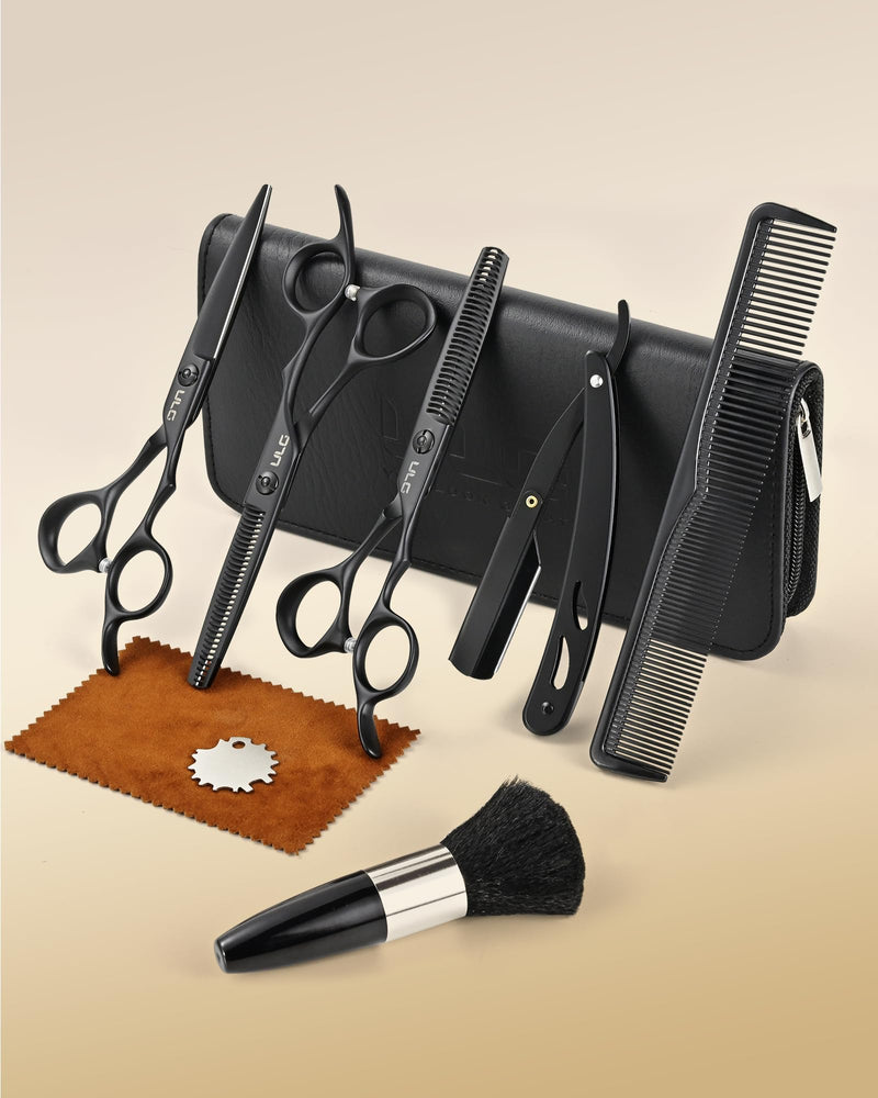[Australia] - ULG Hair Cutting Scissors Set Professional Thinning Scissors for Hair Cutting All-in-One 9 Pcs Hairdressing Shear Set with 3 Professional Barber Shears for Salon/Home 9 Pcs Black 