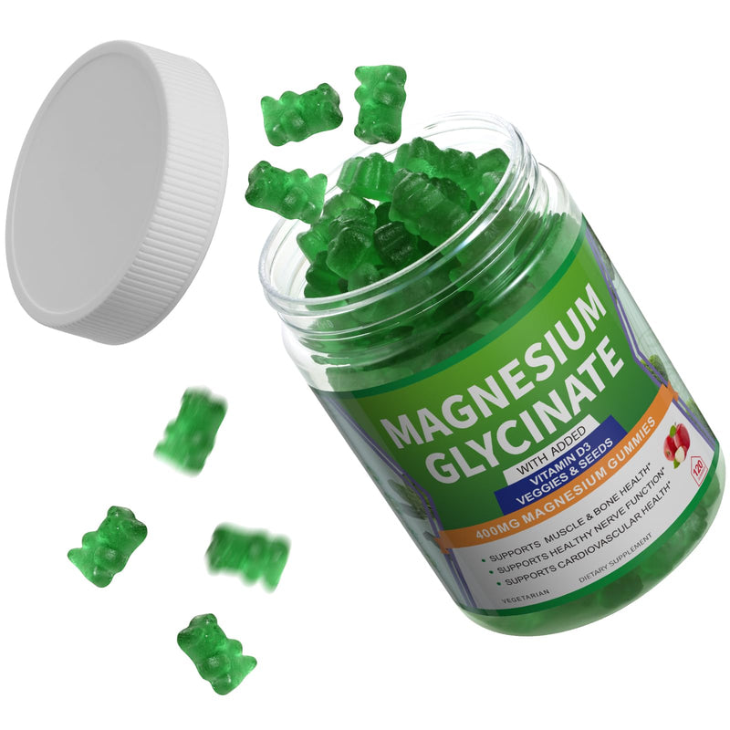 [Australia] - Magnesium Glycinate Gummies 400mg Supplements with Magnesium Malate & Taurate | Vitamin D3 Spinach | Kale | Broccoli 