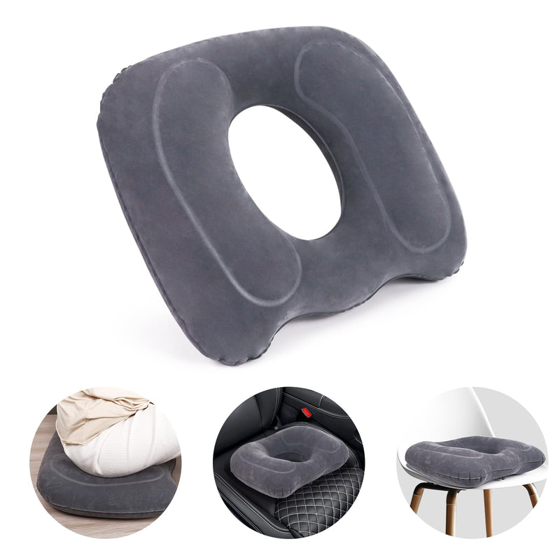 [Australia] - Inflatable Hemorrhoid Pillows, Donut Pillow for Tailbone Pain, Adjustable Inflatable Seat Cushion for Bed Sores, Postpartum Pregnancy, Car Seat, Airplane, 17.7'' x 15.4'' x 4.3''(Grey) 