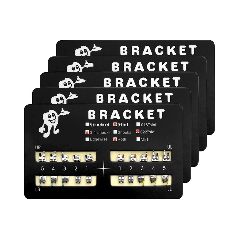 [Australia] - 100pcs/Pack 022 Slot Bondable with Hook on 345 Teeth Model Mini Roth Brackets Roth,5 pieces per pack 20 pieces per pack. (5 pcs) 5 pcs 