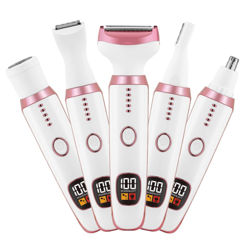 [Australia] - Electric Razors for Women, Bikini Trimmer for Women 5 in 1 Body Shaver for Nose Hair Face Eyebrow Arms Legs Armpit Underarm Pubic Area, Replaceable Lady Facial Razor Painless USB Charge Female Gift White 5 in 1 