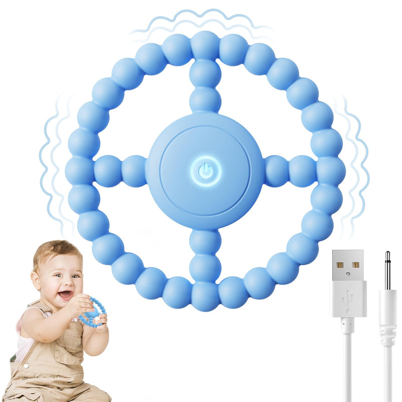 [Australia] - Vibrating Sensory Chew Toy, Teether Teething Toys for Babies6-12 8-18 Months, Sensory Toys for Kids with Autism&Toddler Travel Essential,1-2 Year Old Christmas Boys Girls Gifts idea(Blue) Blue 