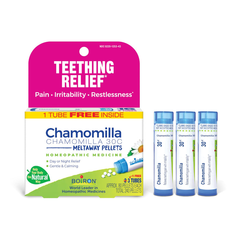 [Australia] - Boiron Chamomilla 30C Homeopathic Medicine for Teething Relief, Pain, Irritability, and Restlessness - 3 Count (240 Pellets) 