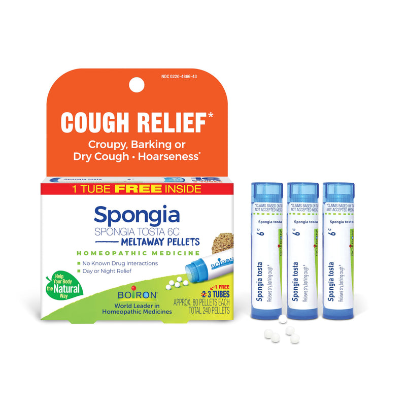 [Australia] - Boiron Spongia Tosta 6C Homeopathic Medicine for Dry Cough, Croupy, Barking, or Hoarseness - 3 Count (240 Pellets) 