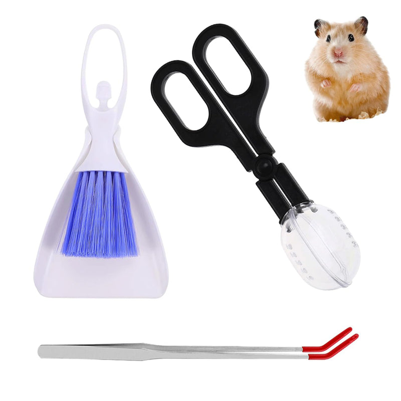 Mini Dustpan and Brush, Reptile Scoop Feeding Tool, Stainless Steel Straight Tweezers and Curved Tweezers for Reptiles, Hamsters, Hedgehogs, Rats, Guinea Pigs, Lizards and Other Small Animals White, Black - PawsPlanet Australia