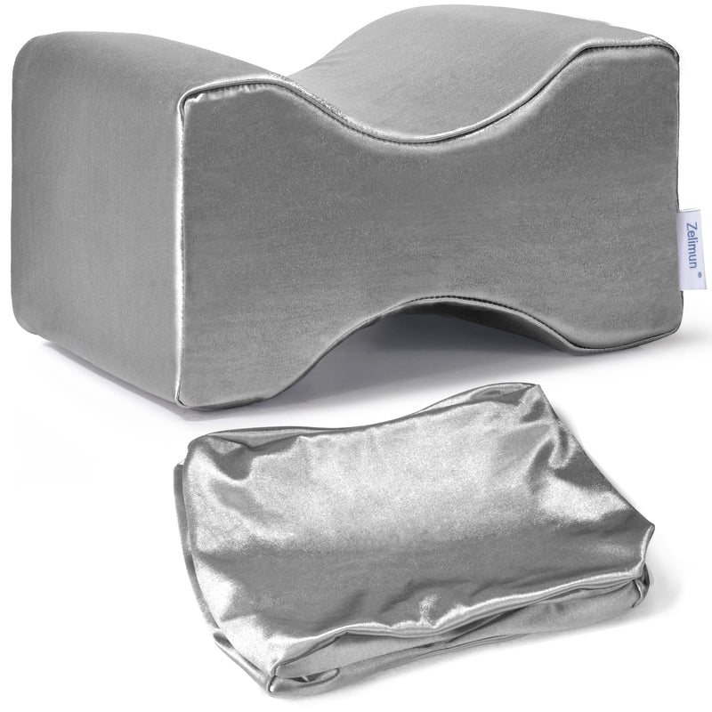 Knee Pillow Cover Replacement 10" x 8" x 6.3", Leg Pillowcase with Long Zipper, Washable Cover for Contour Knee Foam Support Pillow (Grey)