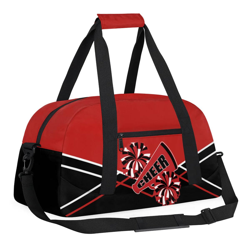Cheer Kid Duffel Bag Collapsible Sports Gym Bags Travel Weekender Overnight Bag for Girls Boys Personalized Gymnastics Sleepover Bag Black Red Color-cheer02