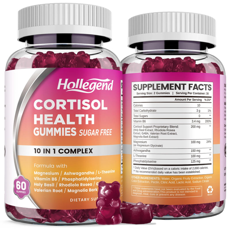 Cortisol Supplements for Women Men, Cortisol Gummies for Cortisol Detox | With Ashwagandha, Magnesium, L-Theanine, Phosphatidylserine, B6 for Relax, Sleep, Focus, Sugar-Free, Vegan, 60 1 Count (Pack of 120)