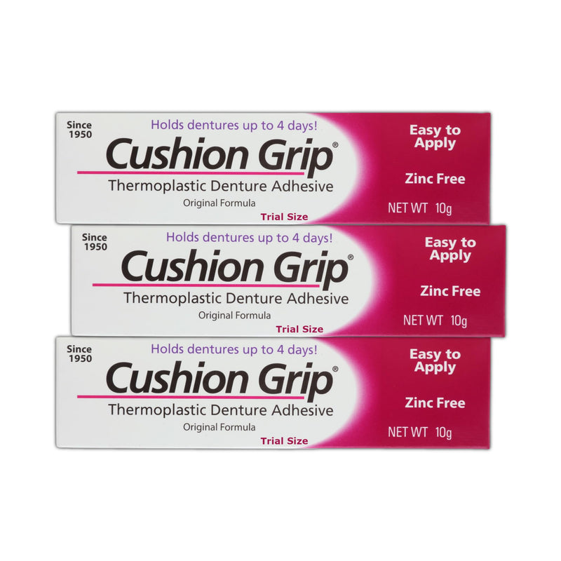 [Australia] - Cushion Grip Denture Adhesive, Trial Size 0.35 oz (Pack of 3) ‚Äì Long-Lasting, Glue-Free Thermoplastic Formula for a Comfortable & Secure Fit Up to 4 Days 