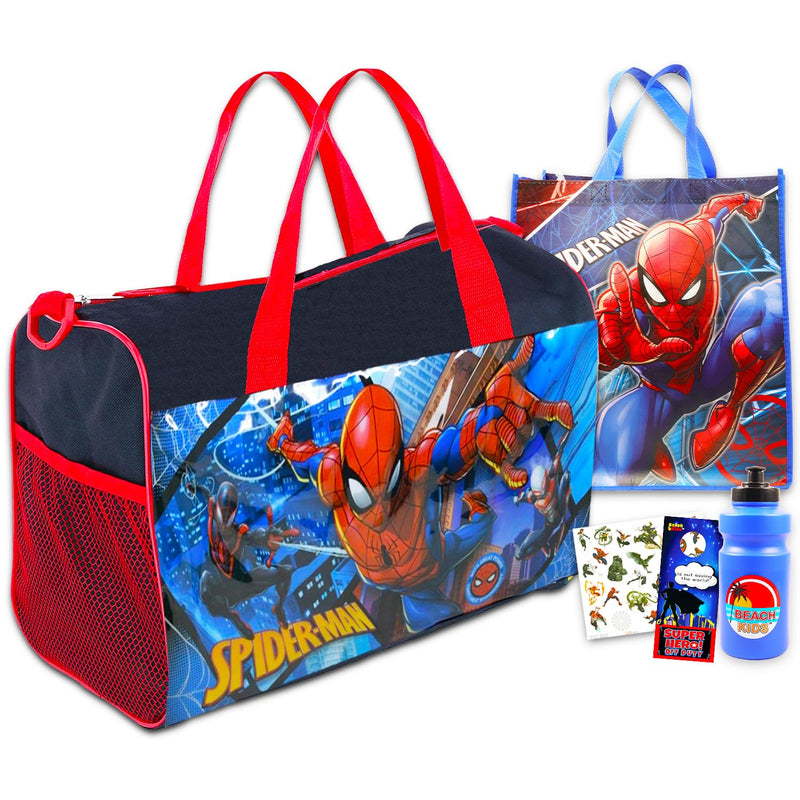 Spiderman Travel Bags for Kids - Bundle with Spiderman Duffle Bag, Spidey Bag, Water Bottle, Stickers, More | Spiderman Bag Set