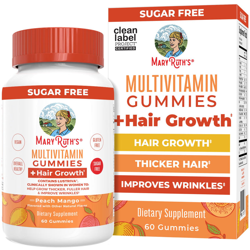 MaryRuth's Multivitamin + Hair Growth Gummies, Thicker Hair, 30 Servings | With Lustriva®, Biotin 10000mcg, B Vitamins, Formulated for Thicker Hair, Wrinkles, Fine Lines, Skin Care 60 Count (Pack of 1)