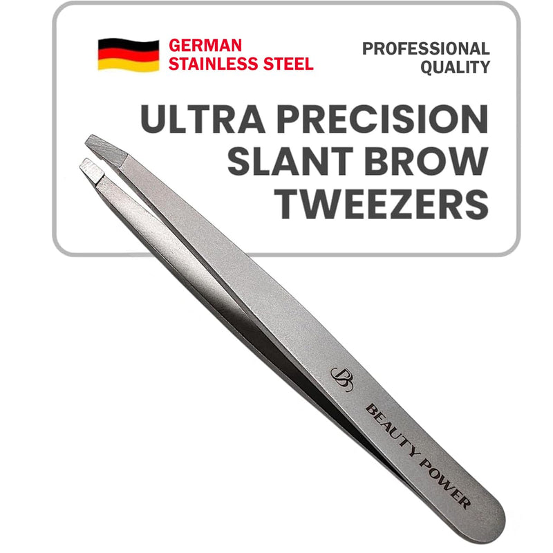 Ultra-Precision Professional Slant Tweezers for Women Facial Hair - German Stainless Steel, Lightweight Black Tweezers for Women & Men, Ideal for Eyebrow & Facial Grooming (Matte Gray) 1 / Matte Gray