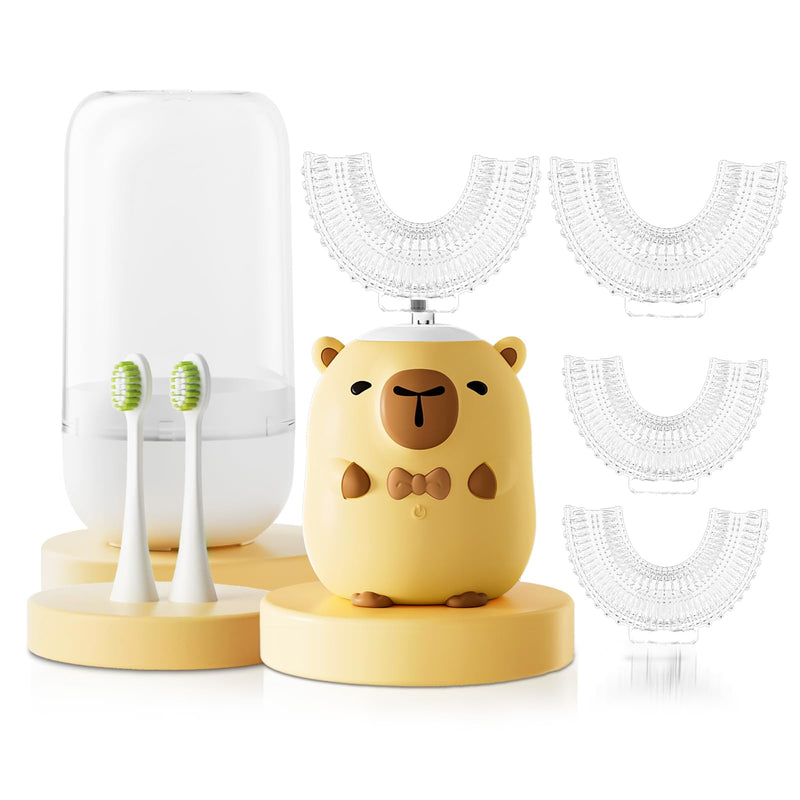 [Australia] - Kids Electric Toothbrush U Shaped - Cartoon Capybara with 6 Brush Heads Full Mouth Degree Cleaning Sonic Toddler Automatic Toothbrush with IPX7 Waterproof (Capybara 2-14 Years) Capybara 2-14 Years 
