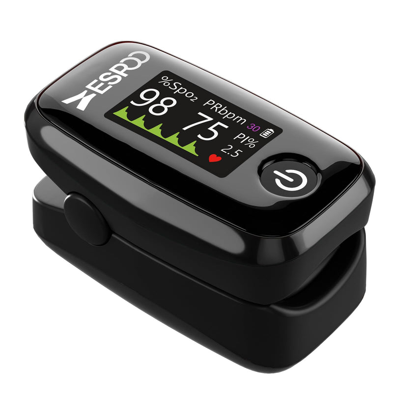 ESPOO Pulse Oximeter Fingertip, Blood Oxygen Saturation Monitor with 20 Memories, Brightness&Alarm Adjustable Black