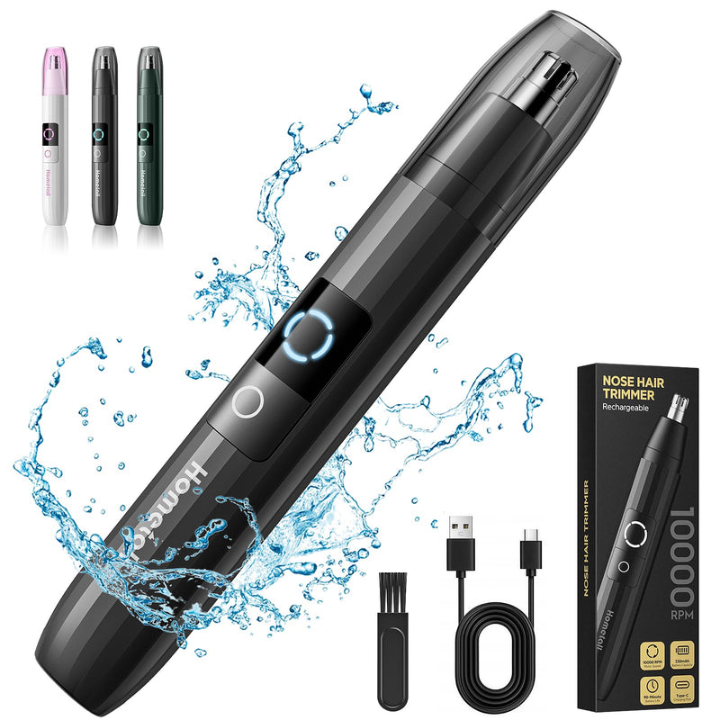 Rechargeable Nose Hair Trimmer for Men Women, Professional Painless Ear Eyebrow & Facial Hair Trimmer - 10,000 RPM Powerful Motor with Dual-Edge Blades, Wet/Dry, Easy to Clean Black