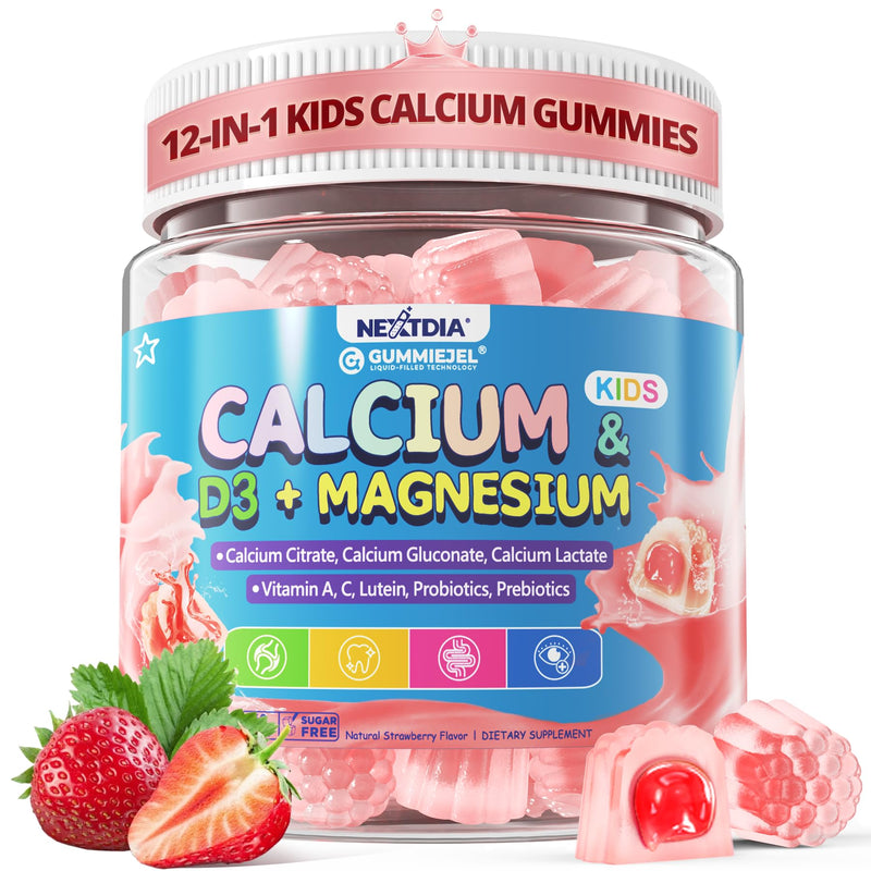 [Australia] - Kids Calcium Gummies + D3 & Magnesium for 4+, with Calcium Citrate Calcium Gluconate, Calcium Lactate, Probiotics & Prebiotics for Children Bone Health,Muscle Support,Digestive Health,Sugar Free 60Cts 60 Count (Pack of 1) 