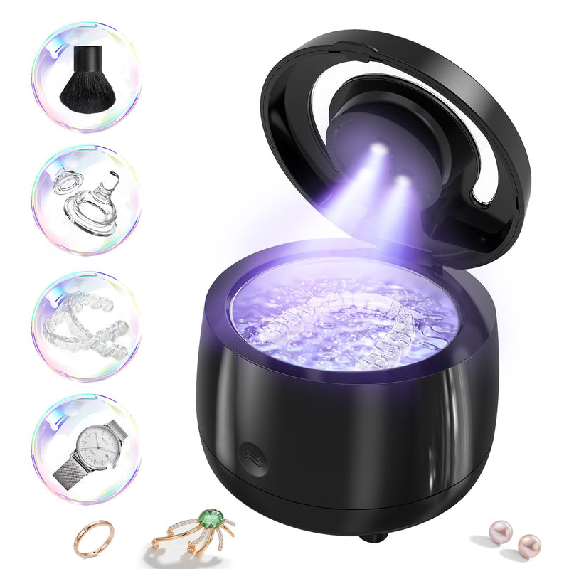 [Australia] - Ultrasonic Retainer Cleaner, 43kHz Ultrasonic Denture Cleaner Jewelry Cleaning Machine Eyeglass Cleaner for Watches Dentures Ring Razor Makeup Brush Black 
