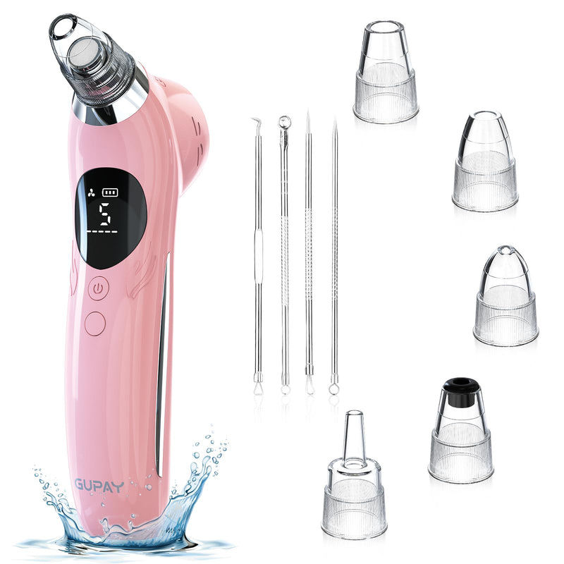 Blackhead Remover Vacuum Facial Pore Cleaner Electric Comedone Whitehead Extractor 5 Suction Probes and 5 Suction Levels Rechargeable Black Heads Remover Tools for Women & Men Facial Skin Care (Pink) Pink