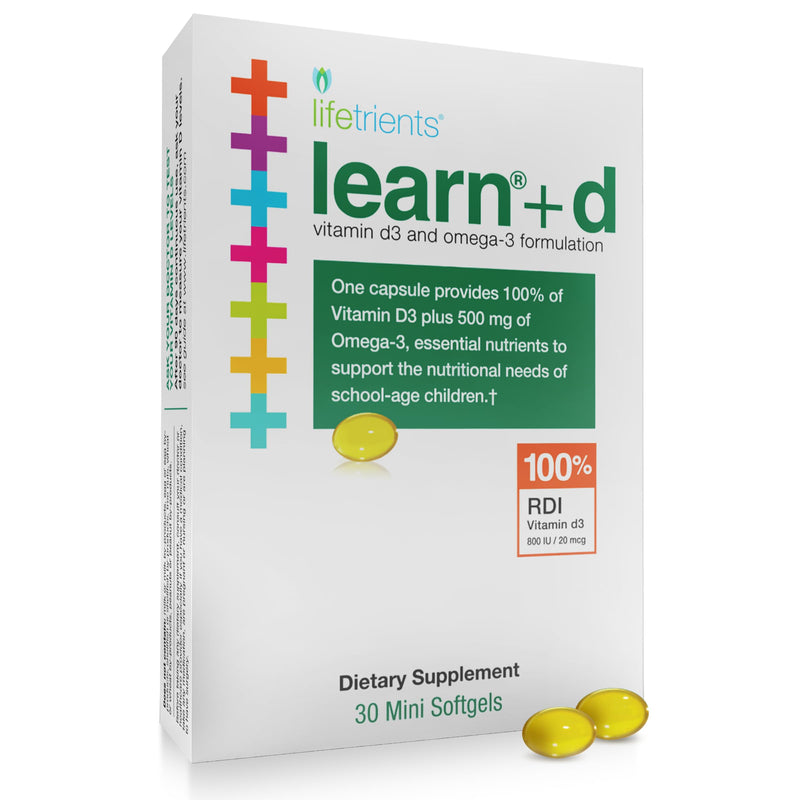 Lifetrients Learn+D — Vitamin D3 & Omega-3 Formulation — 30 Mini Softgels — Children's Bone Health, Immune Support & Brain Nutrition