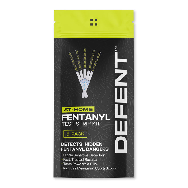 DEFENT at-Home Fentanyl Test Strip Kit – 5-Pack for Fast, Accurate Testing – Results in 3 Minutes – Includes Micro Scoop - Measuring Cup - Portable and Easy-to-Use Drug Test Safety Solution