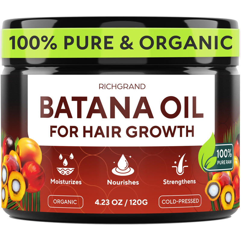 Batana Oil for Hair Growth - 100% Raw & Organic Unrefined Batana Oil - Cold Pressed Hair Mask for Scalp Health, Thicker Hair & Split Ends Repair - Natural & Pure (4.23 oz) 4.23 Fl Oz